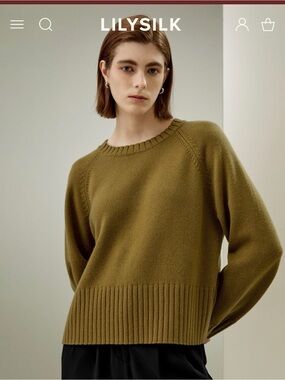 LilySilk Olive Wool-Cashmere Crewneck Women’s Sweater
